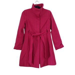Old Navy Womens Magenta Pink Wool Blend Trench Coat Size S Bold Preppy Classic‎